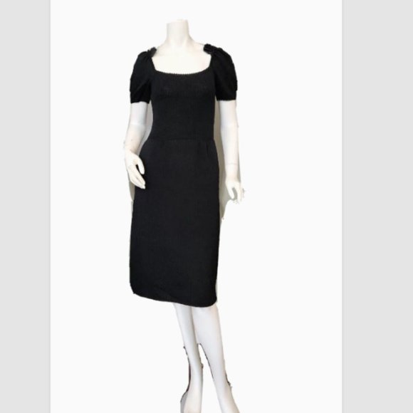 Vtg ST JOHN for Saks Fifth Avenue Short Puff Sleeve Sweater Dress - Picture 4 of 11